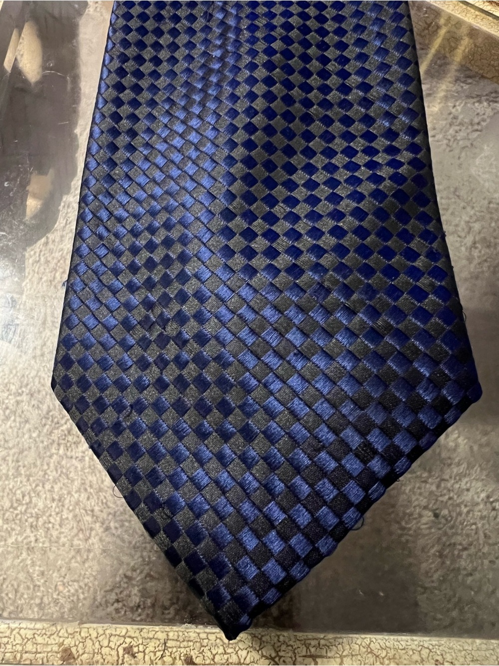 Ermenegildo Zegna Navy Checkered Geometric Silk Tie